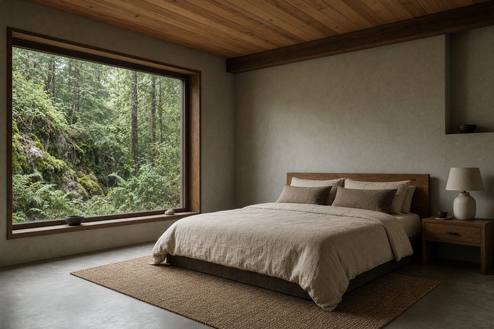 Bedroom window to moss and ferns