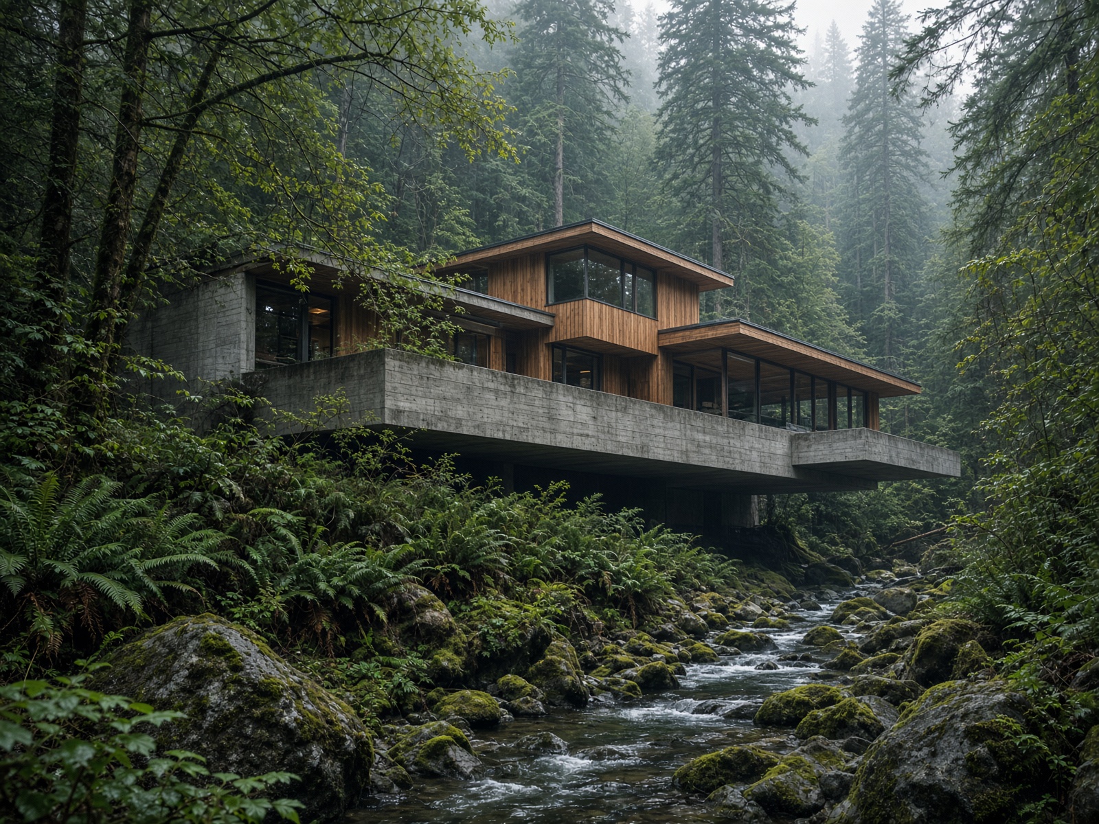 Canyon house over the forested creek