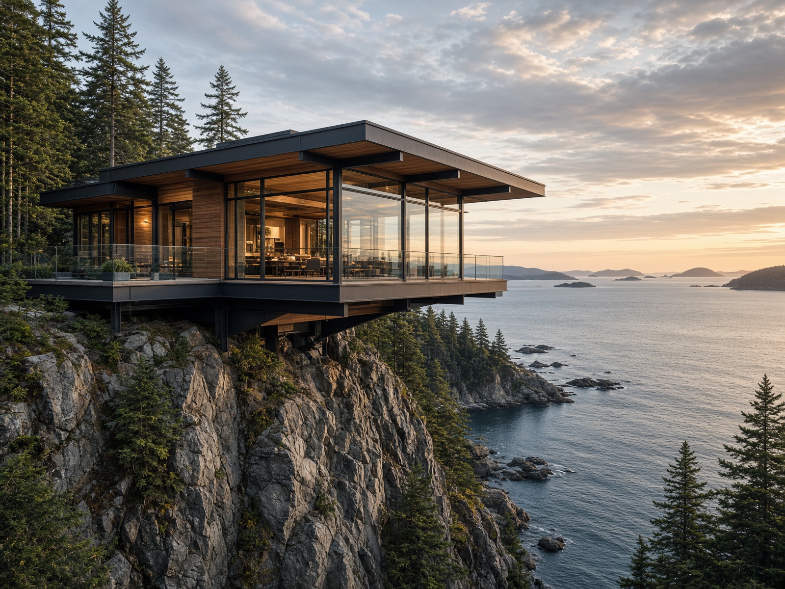 Cliffside cantilevered over rock and ocean