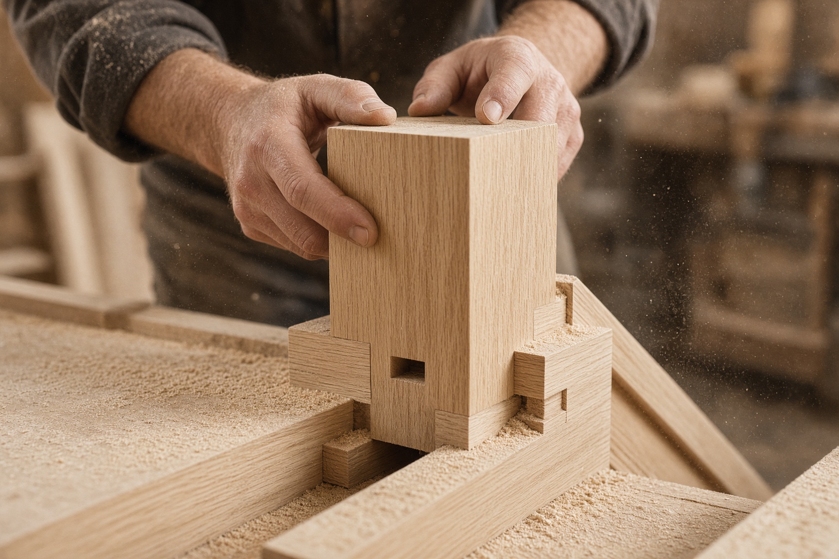 Carpenter fitting a custom white oak stair