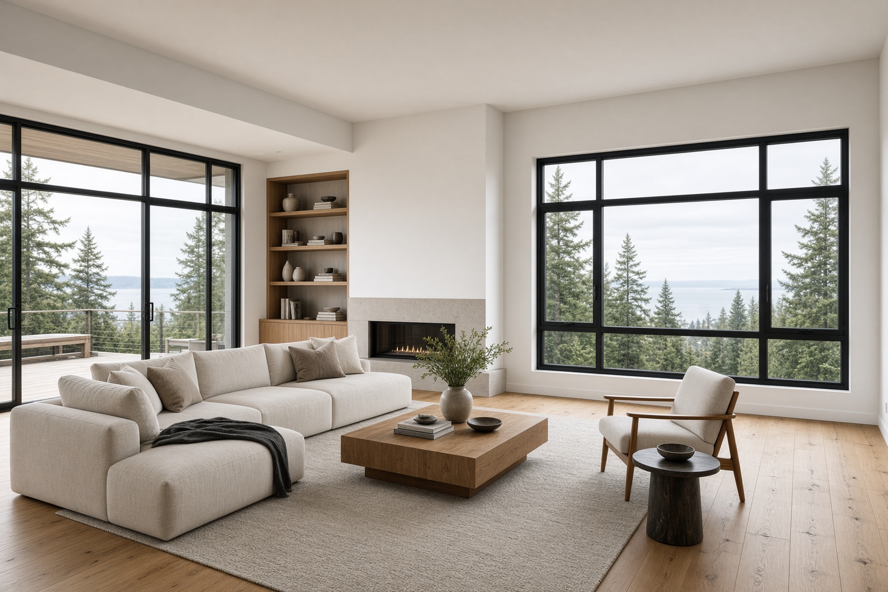 Living room with an ocean glimpse