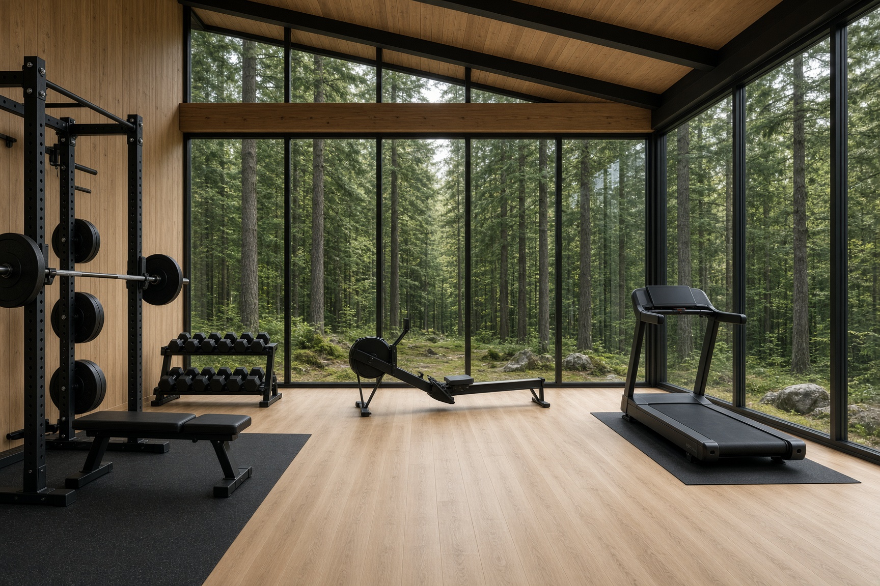 Gym pavilion looking into forest