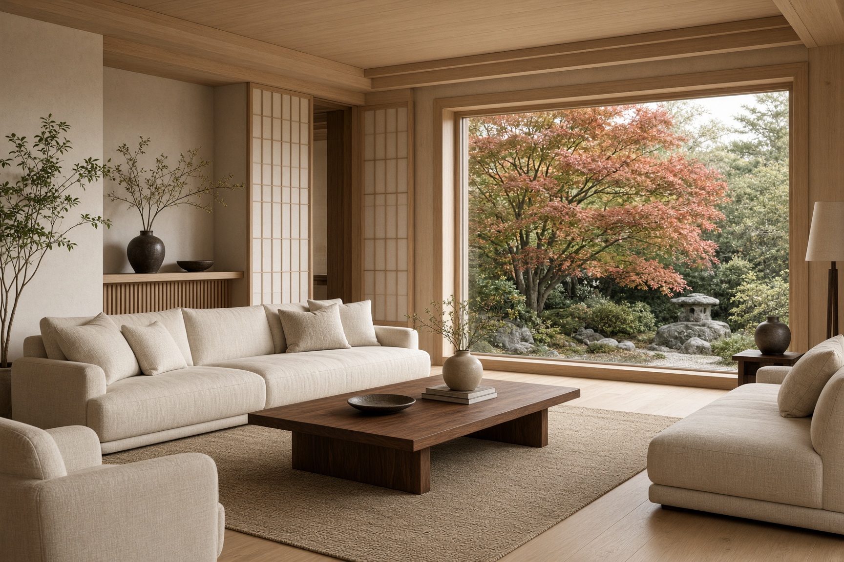 Living hall with garden window