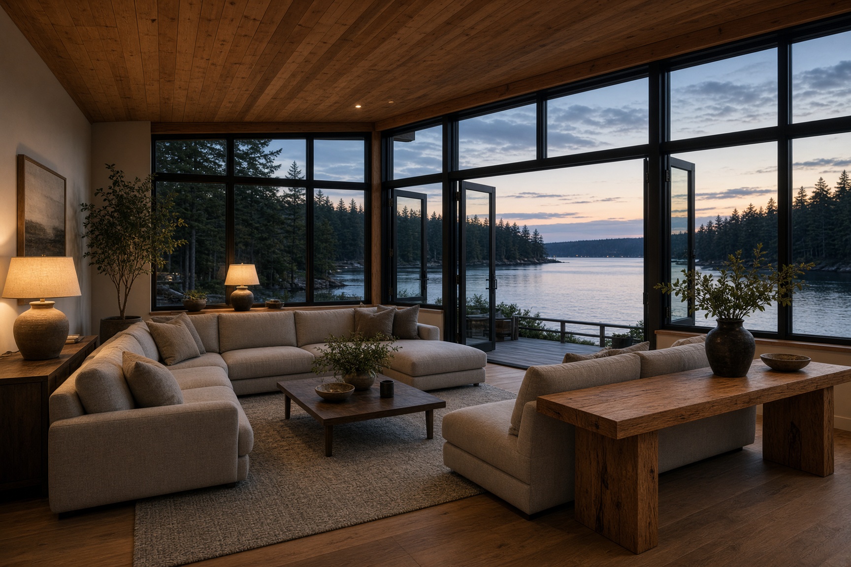 Living room opened to the water