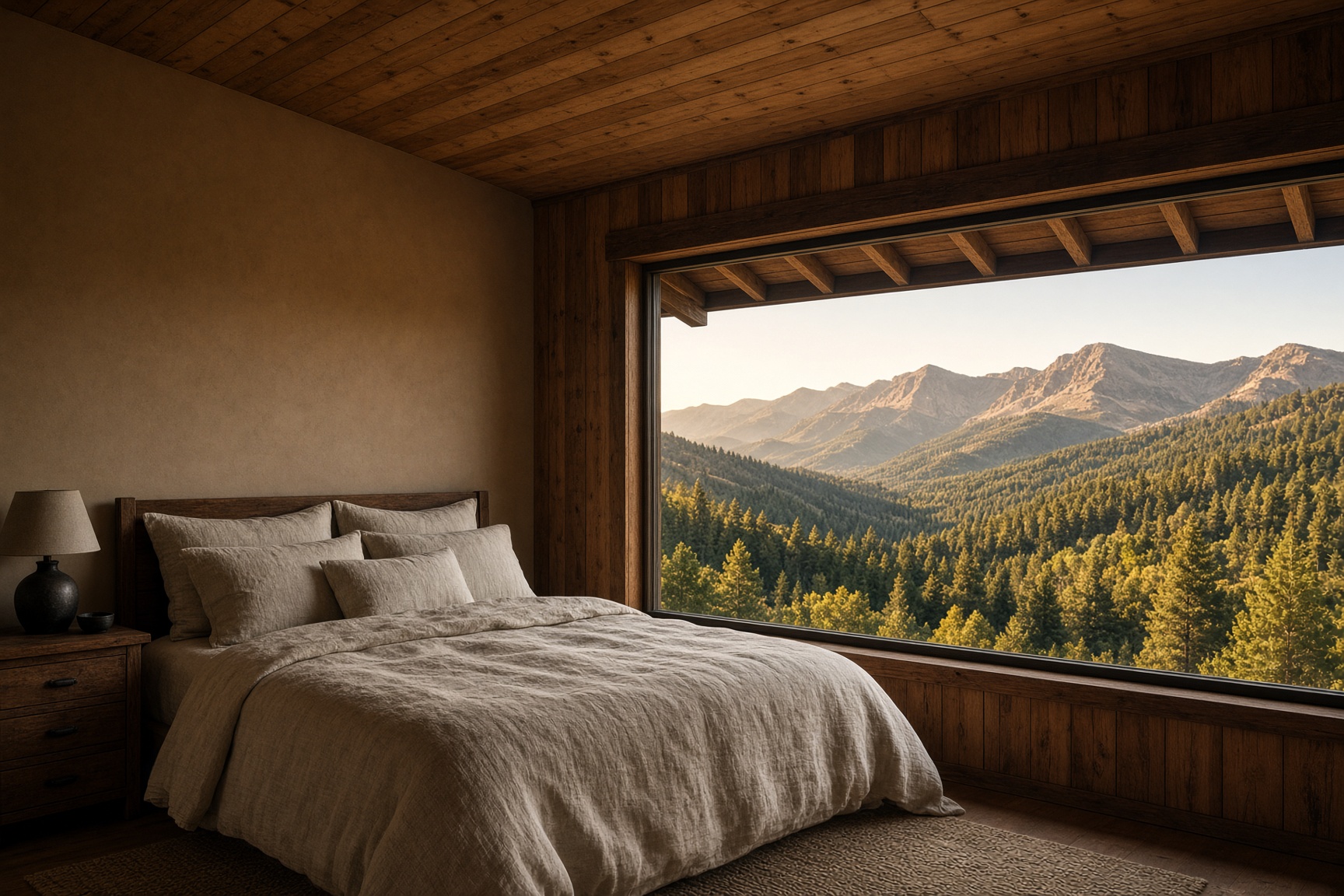 Bedroom with mountain window